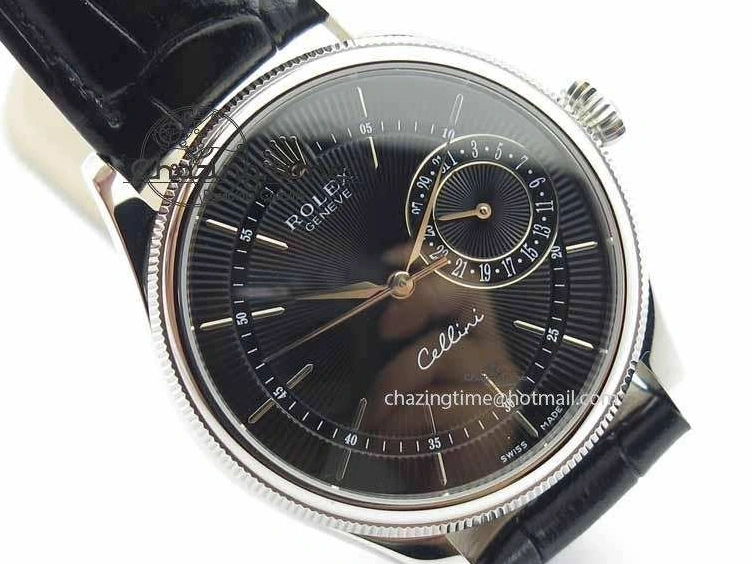 1223 Cellini Date VF Best Edition SS Black Dial Stick Markers On Black Leather Strap A Lightweight 3725